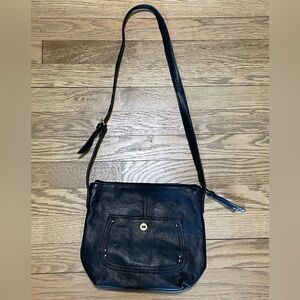 STONE MOUNTAIN Black Leather Crossbody Shoulder Zippered Hobo Messenger Bag